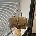 Khaki crossbody bag in lychee pattern leather with elegant gold buckle hardware - Khaki
