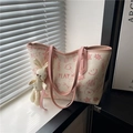 Grand sac cabas blanc avec imprimés gribouillis roses et pendentif lapin en peluche - Avec Pendentif / Rose