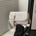 Ivory white minimalist saddle shoulder bag with wide strap and gold hardware - White