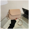 Borsa a sella minimalista in pelle PU beige con motivo trapuntato e tracolla - Cachi