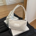 Minimalist white corduroy underarm bag with rope straps and silver hardware detail - White