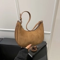 Brown suede hobo shoulder bag with silver rivet details and adjustable strap - Brown