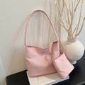 Conjunto de bolso sobaco de nailon rosa con monedero a juego y correa ancha de moda - Rosa