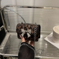Retro mini-crossbodytas met luipaardprint, grote zilveren metalen strik en kettingriem - Bruin