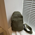 Minimalist military green nylon crossbody chest bag with textured fabric and metal logo - Green