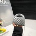Silver metallic quilted handbag with chain strap and elegant rhombic stitching texture - Silver