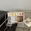 Cartera de mano de PVC transparente con ribete de cuero blanco y bordado SNACKS - Blanco