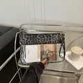 Bolso de mano de PVC con estampado de leopardo, cremallera y correa para mujer - Estampado de Leopardo Negro