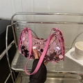 Bolso de hombro rosa con lentejuelas grandes brillantes y diseño de media luna suave - Rosa