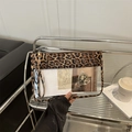 Elegante bolso de mano para mujer con estampado de leopardo y PVC transparente con asa - Leopardo Café