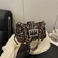 Punk leopard print underarm bag with silver square buckle and metal rivets design - Leopard Print