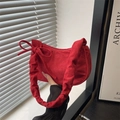 Red velvet underarm bag with a large decorative bow and gathered cloud-style shoulder strap - Red