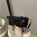 Chic black patent leather square crossbody bag with gold buckle and flap closure - Black