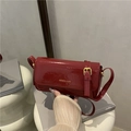 Retro wine red patent leather shoulder bag with glossy finish and gold metal buckle - Red