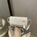 White glossy patent leather crossbody bag with adjustable strap and minimalist flap - White