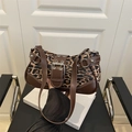 Chic leopard print underarm bag with brown leather trim and silver metal buckles - Leopard Coffee