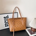 Borsa tote marrone capiente da donna con jacquard a orsetto e motivo a rombi - Marrone