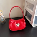 Mini borsa sottobraccio rossa in ecopelle con cuore di cristalli e fiocco dorato chic - Rosso