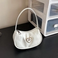 Elegante borsa sottobraccio bianca in pelle PU con cuore di cristallo e fiocco - Bianco