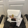 Minimalist white leather crossbody bag with golden teardrop lock and braided handle - White