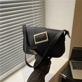 Retro black leather underarm bag with signature gold buckle and adjustable strap - Black