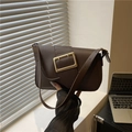 Minimalist square crossbody bag in dark coffee leather with large gold buckle accent - Brown