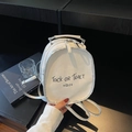 Mini mochila blanca de cuero sintético con estampado de letras y doble cremallera - Blanco Roto