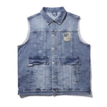 Gilet in denim lavaggio blu chiaro con ricamo Queen e patch astronauta uomo - 2XL / Blu