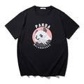 Men's loose black cotton T-shirt with panda graphic print and round neck design - Black Panda (T6141)