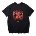 Men's loose black cotton T-shirt featuring a bold orange roaring bear graphic print - L / Black Red Bear (T6139)