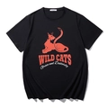 Loose fit black cotton T-shirt featuring a bold orange Wild Cats cartoon print and text - L / Black Red Wild Cat (T6140)