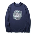 T-shirt a maniche lunghe blu navy con stampa grafica vintage americana sul davanti - XL / Blu Notte