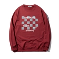 Felpa da uomo bordeaux oversize con stampa di lettere e motivo a scacchi fashion - XL / Rosso Vino
