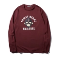 T-shirt da uomo a maniche lunghe bordeaux con stampa testa di scimmia e girocollo autunnale - 2XL / Rosso Marrone