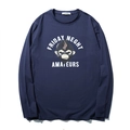 T-shirt blu scuro a maniche lunghe con stampa scimmia e scritte bianche - XL / Blu Notte