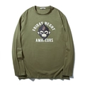 T-shirt da uomo a maniche lunghe verde militare con stampa grafica di scimmia - XL / Verde Militare