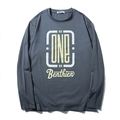 Men's dark grey-blue long-sleeve T-shirt with yellow graphic print on plain background - XL / Gray Blue