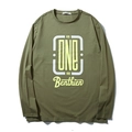 Olive green long sleeve cotton T-shirt with ONE Benthien artistic street print - XL / Army Green