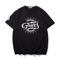 Oversized schwarzes Baumwoll-T-Shirt mit silbernem Graves-Grafikdruck und Rundhals - XL / Schwarz