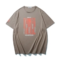T-shirt in cotone marrone vestibilità comoda con scritta rossa THINGS e stampa grafica - 10XL / Caffè Chiaro