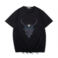 T-shirt nera oversize con stampa grafica colorata riflettente e logo sul petto - M / Grafica del Corno Riflettente (T6161)