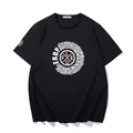 T-shirt nera oversize in cotone con stampa grafica bianca e girocollo in vista piatta - XL / Nero