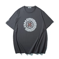 T-shirt en coton gris foncé avec col rond et imprimé graphique de coupe décontractée - Gris Sidéral