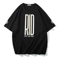 Oversize T-Shirt in Schwarz mit weißem RID-Aufdruck und lockerem Drop-Shoulder-Schnitt - 2XL / Schwarz