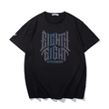 Oversized schwarzes Baumwoll-T-Shirt mit reflektierendem Regenbogen-Schriftzug vorne - M / Schwarz