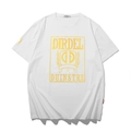 Weißes Baumwoll-T-Shirt mit goldenem Grafikdruck für Herren, lockerer Streetwear-Stil - M / Weiß