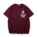 Deep red cotton t-shirt with letter print and crew neck in a relaxed minimalist style - XL / Tops / Wine Red