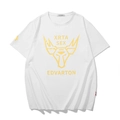 White crewneck t-shirt with a yellow geometric animal graphic and gold print detailing - XL / White