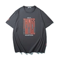 T-shirt uomo grigio scuro oversize con stampa grafica arancione e bianca sul petto - 10XL / Grigio Siderale