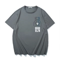 Grey oversized men's cotton T-shirt with a geometric bear print and Brooklyn text - Dark Green